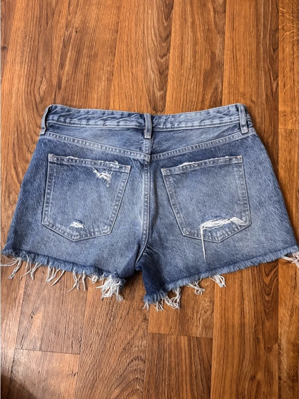 Free People Distressed Blue Denim Jean Shorts - Picture 2 of 2